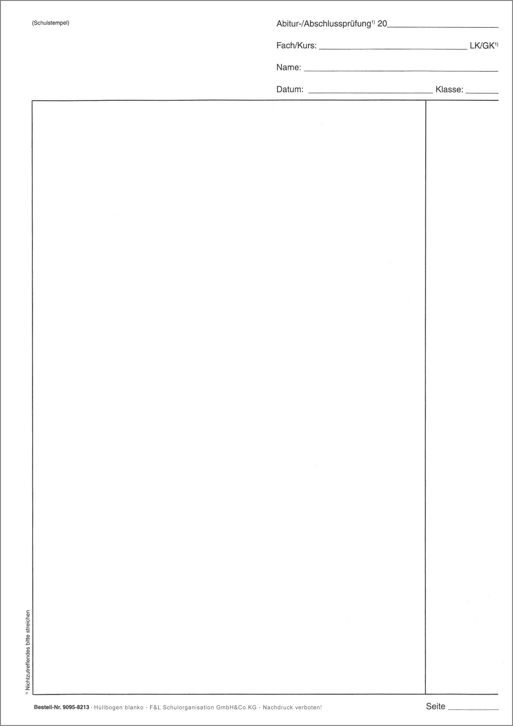 Klausurbogen Hüllbogen, blanko