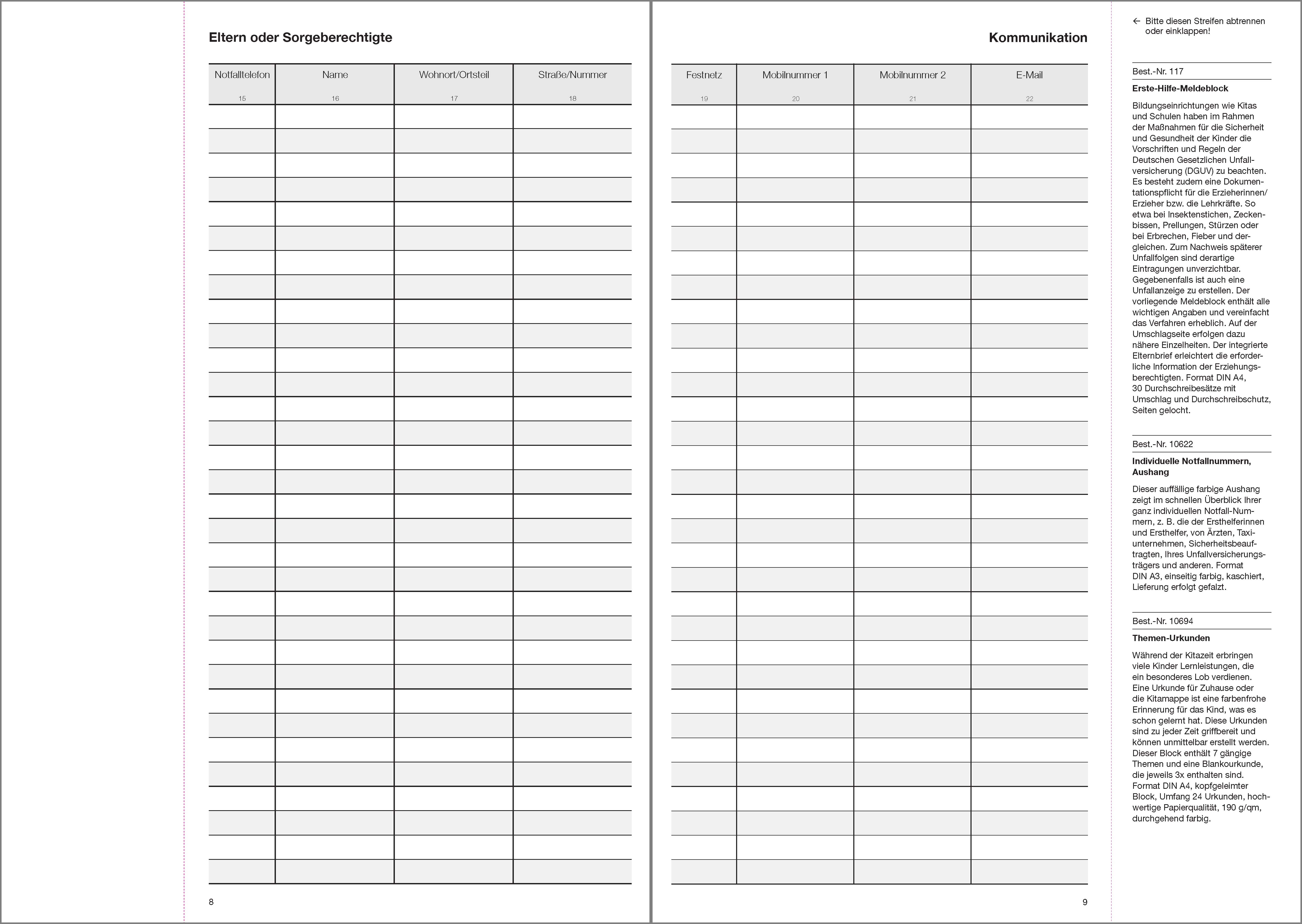 Anwesenheitsliste mit Kalendarium Ausgabe 2026/2027