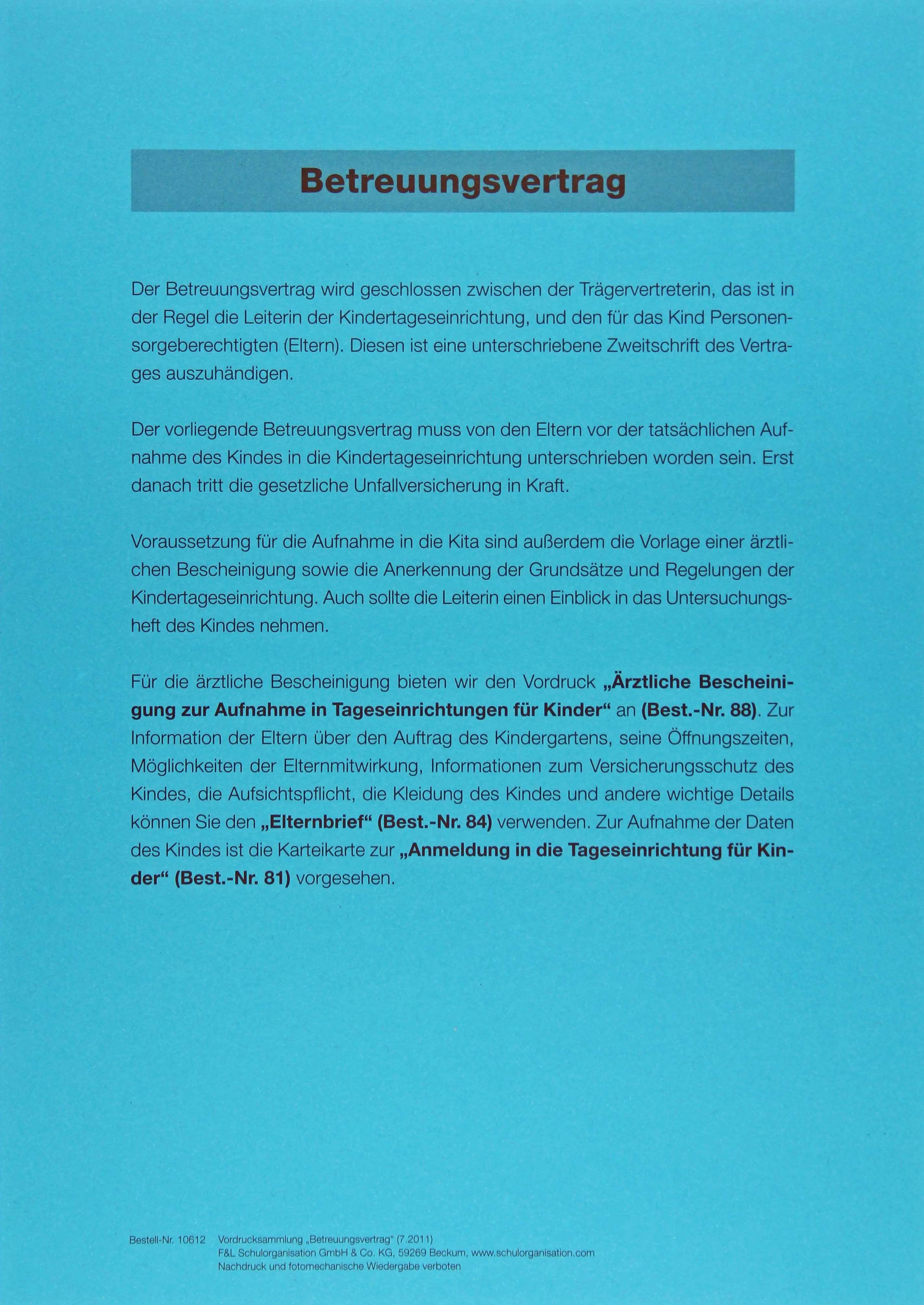 Betreuungsvertrag Aufnahme Kita