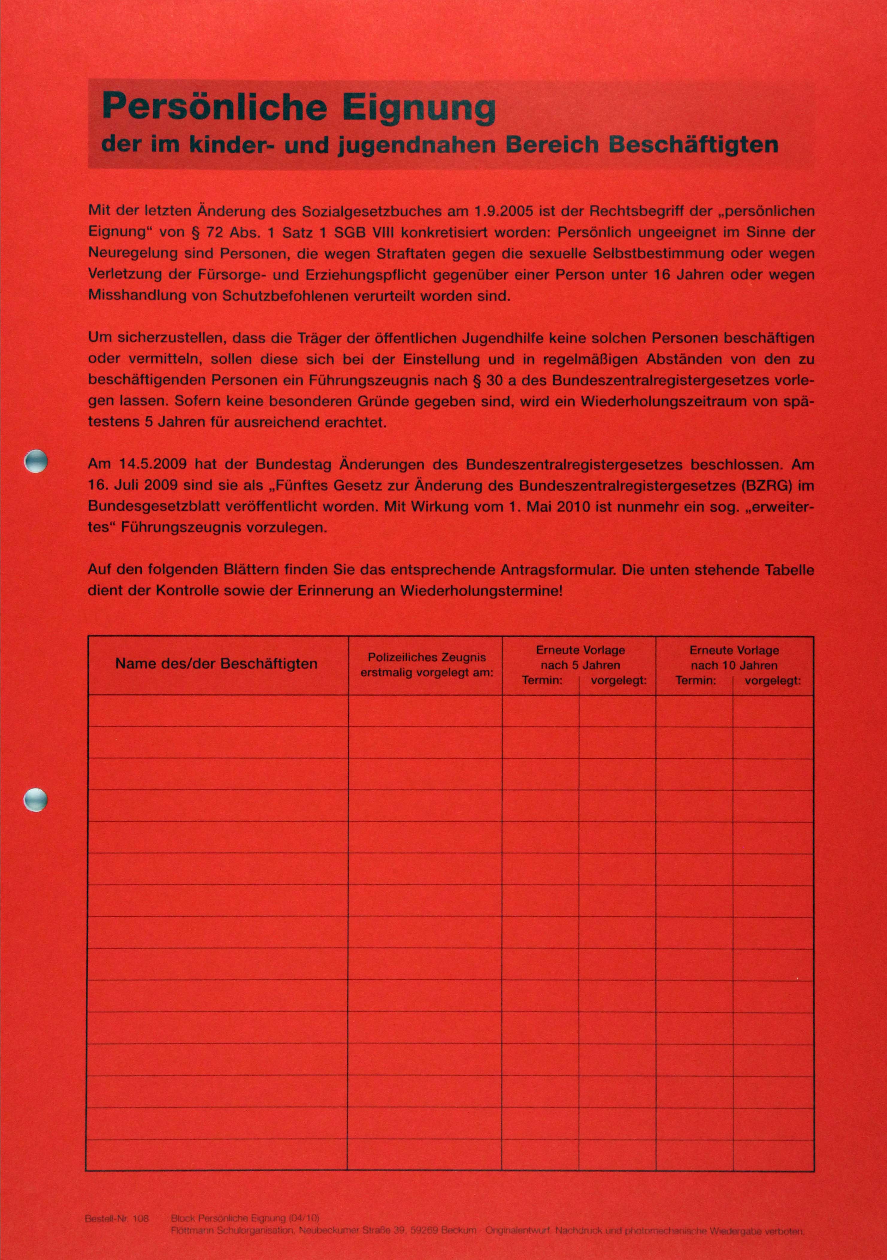 Persönliche Eignung Beschäftigte Kita