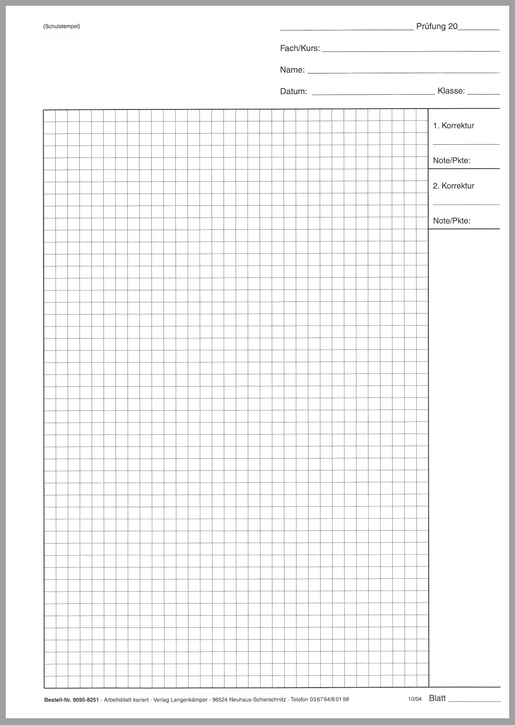 Arbeitsblatt kariert