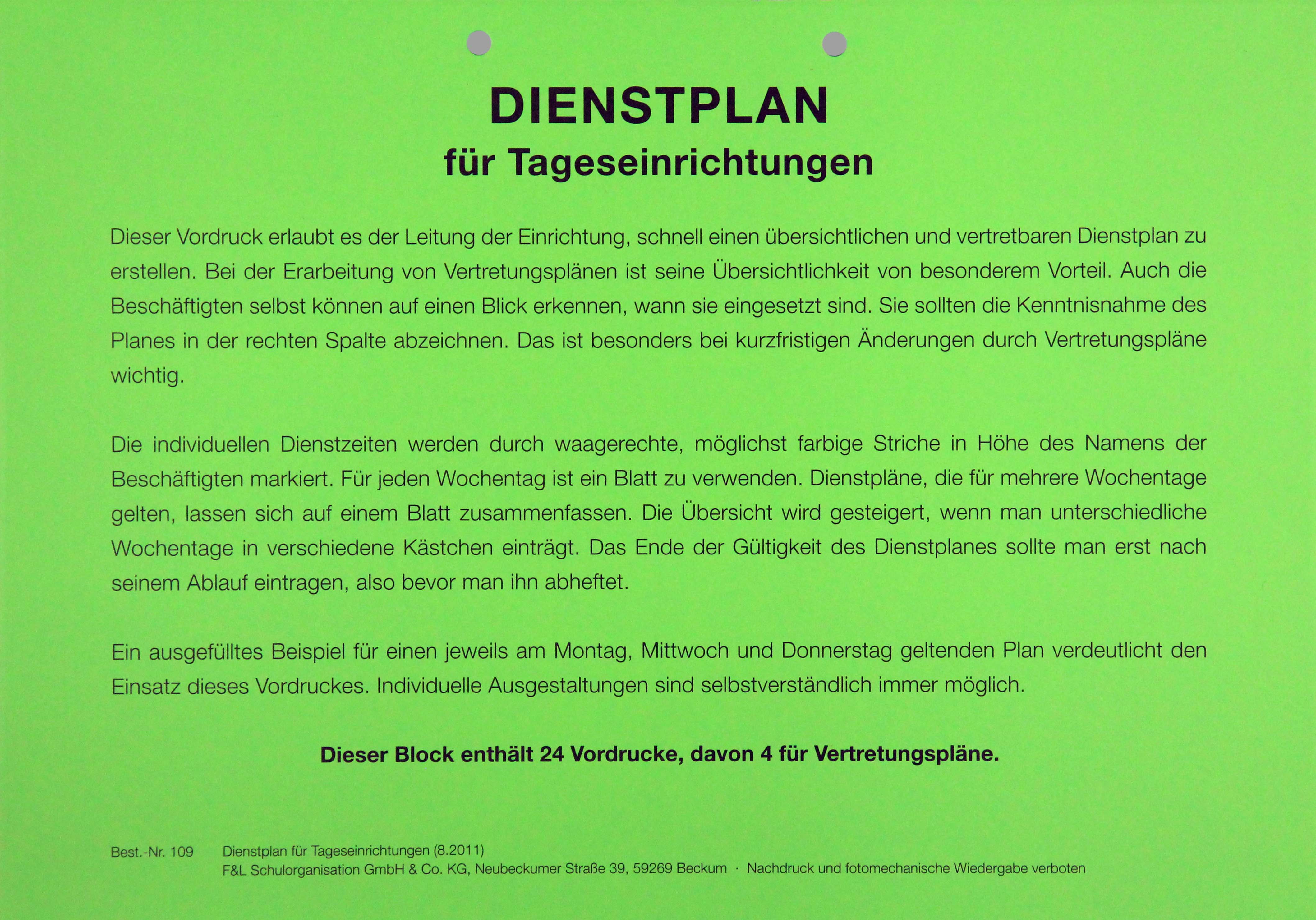 Dienstplan Tageseinrichtungen Vertretungsplan