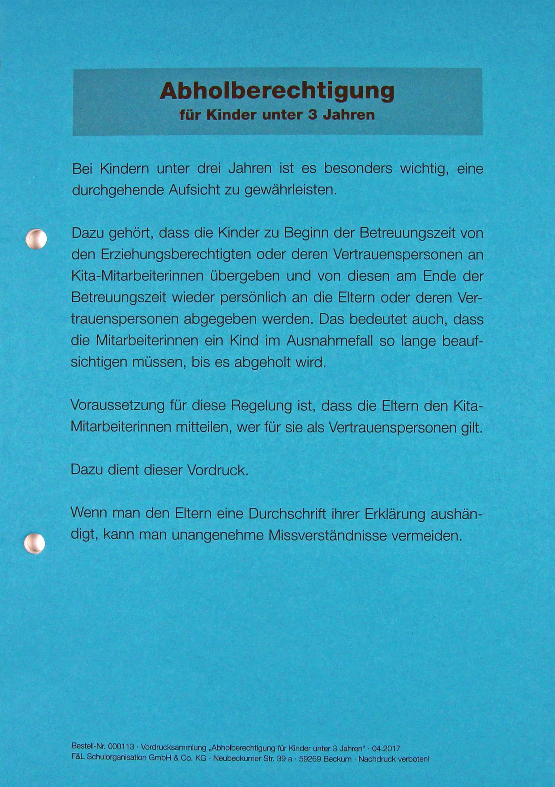 Abholberechtigung Kinder unter 3 Jahren
