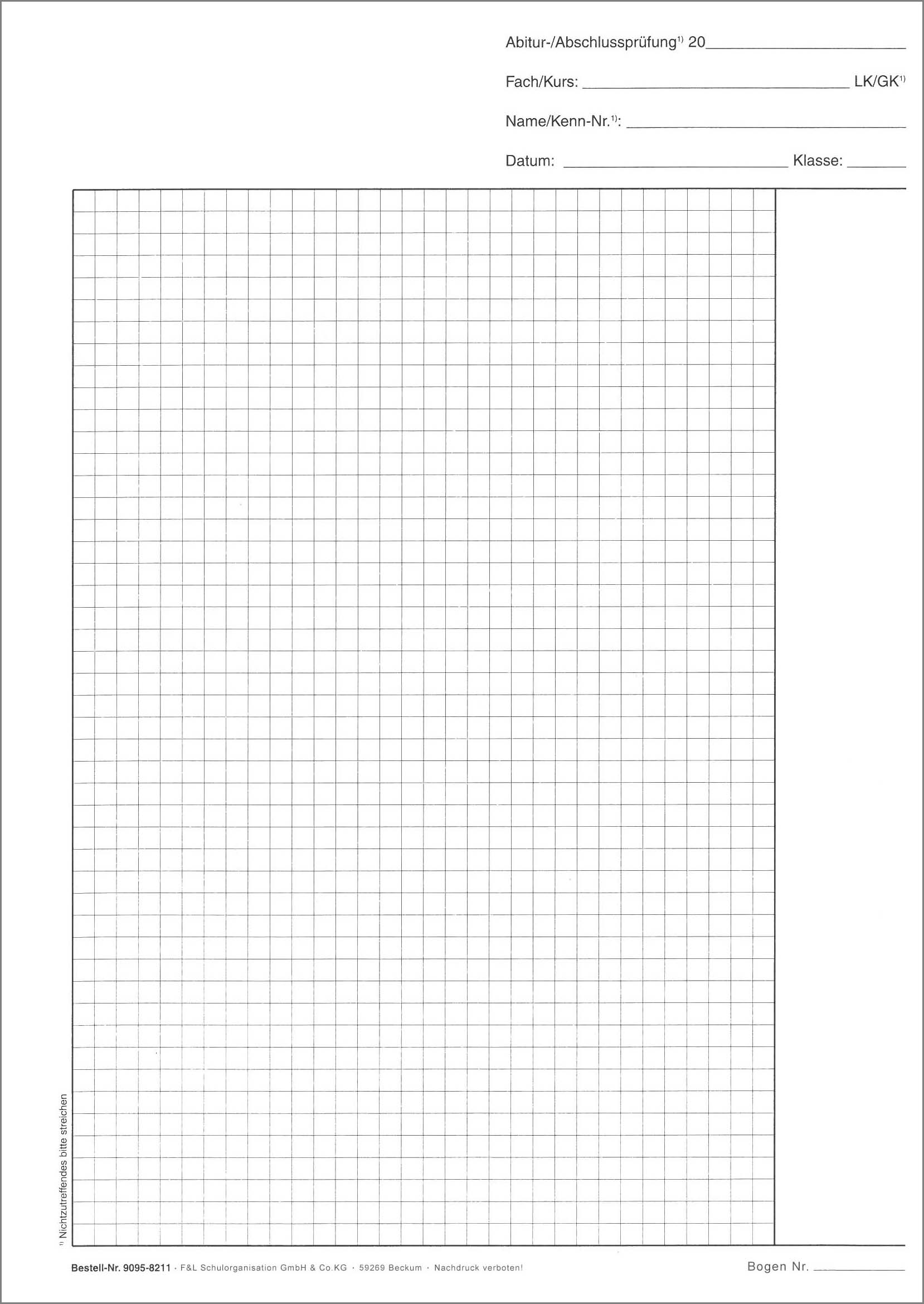 Klausurbogen Hüllbogen, kariert