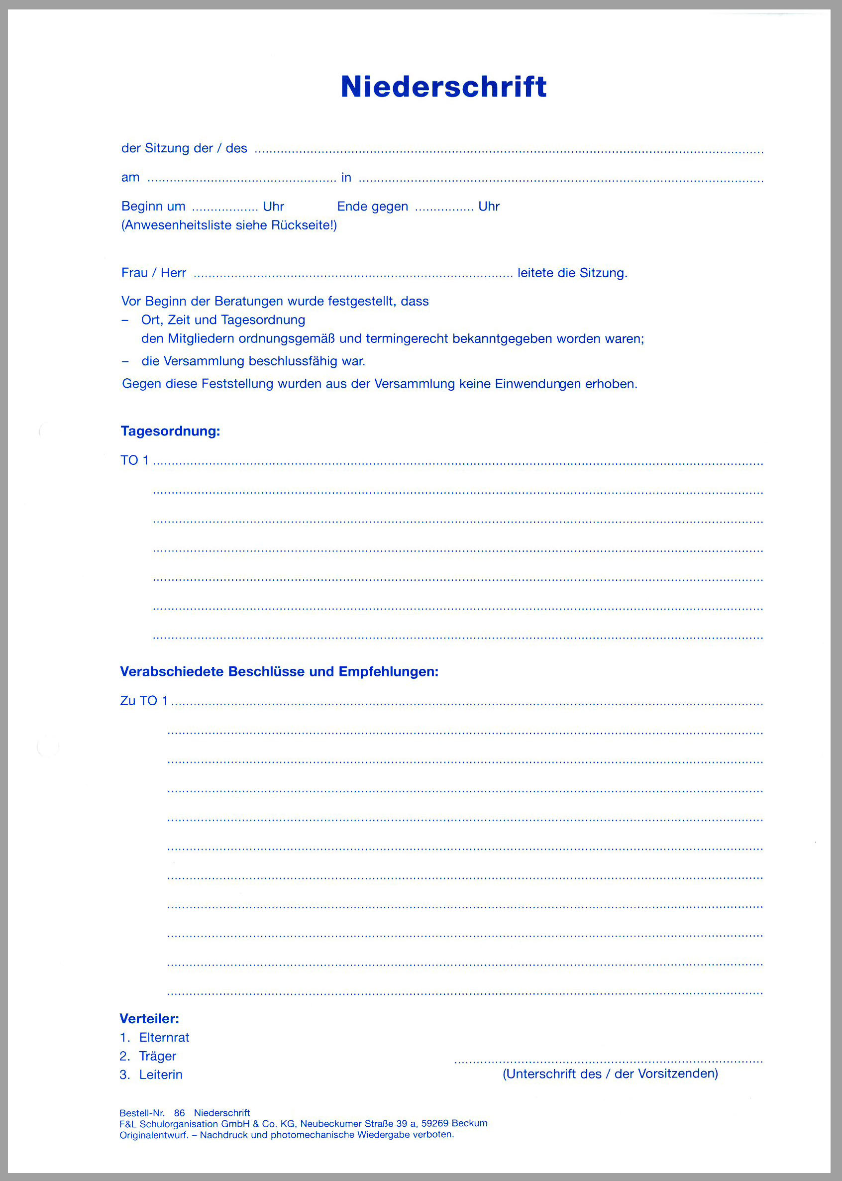 Niederschrift einer Sitzung